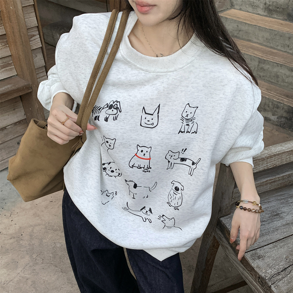 [EF300]바우 루즈핏 기모 맨투맨