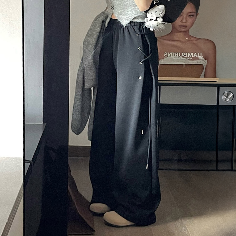 [EF315]사이드 코르셋 밴딩 와이드팬츠