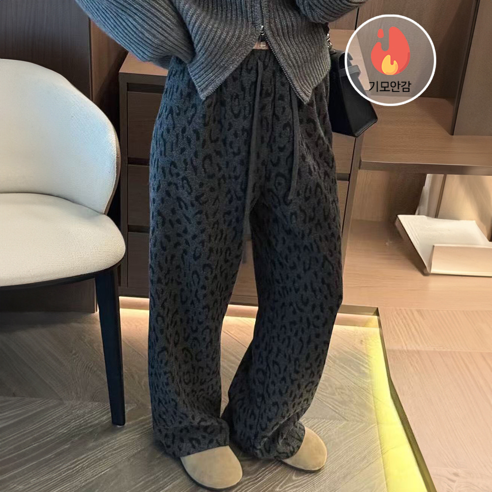 [EF321]레오파드 밴딩 기모 와이드팬츠
