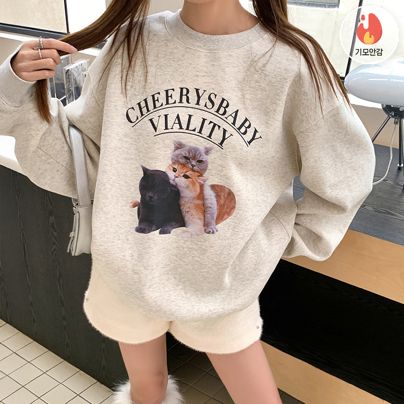 [EF334]키튼 고양이 기모 맨투맨