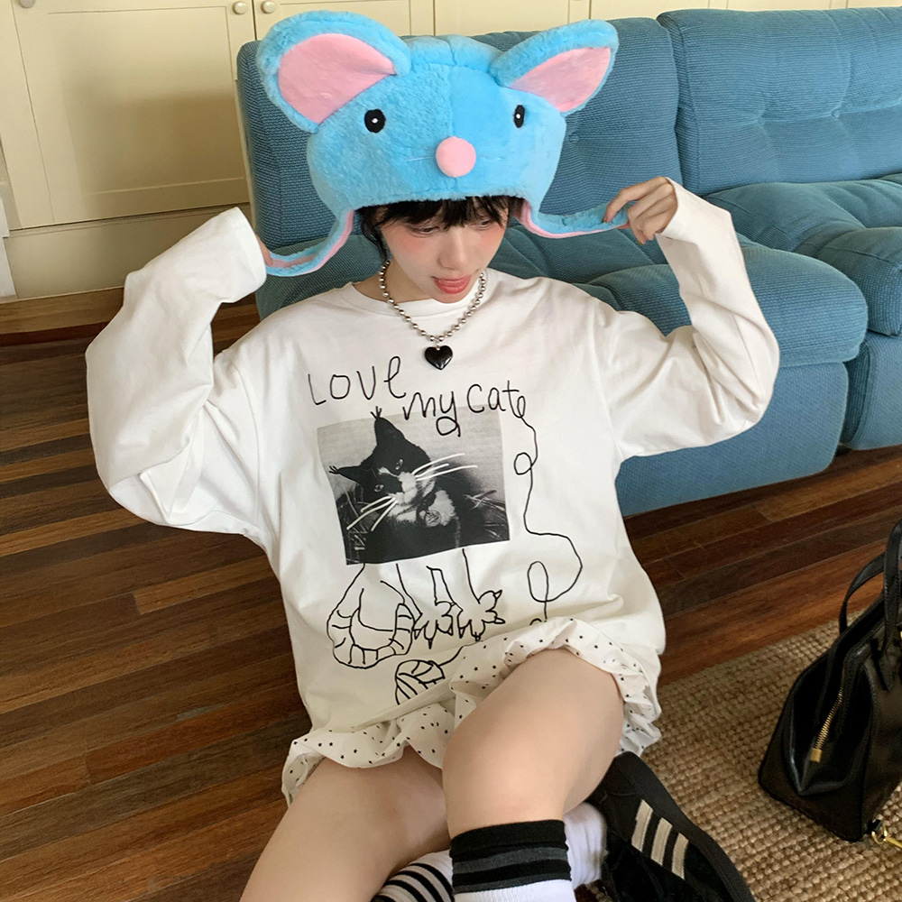 [EF350]마이캣 루즈핏 긴팔티셔츠