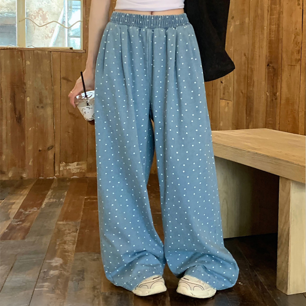 [EF362]폴링 도트 밴딩 와이드팬츠