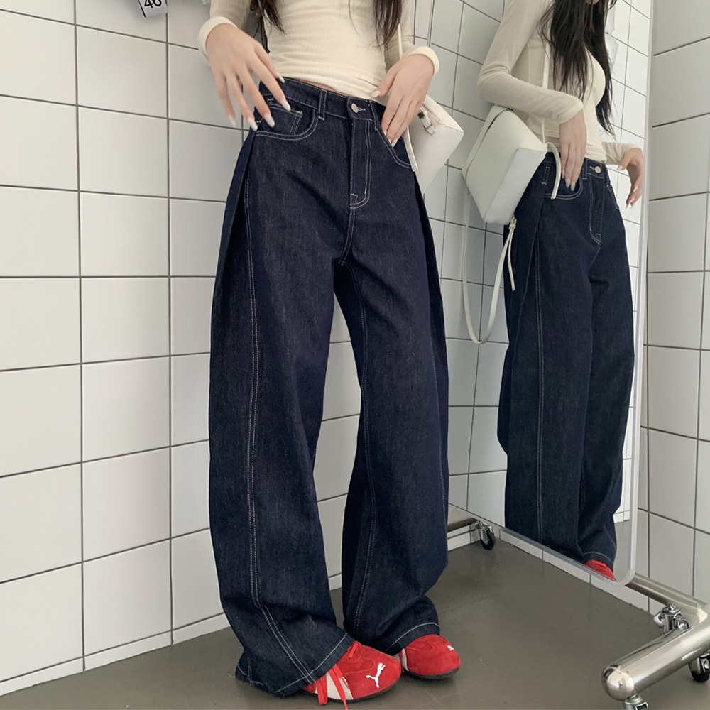 [EF366]사이드 핀턱 생지 와이드팬츠