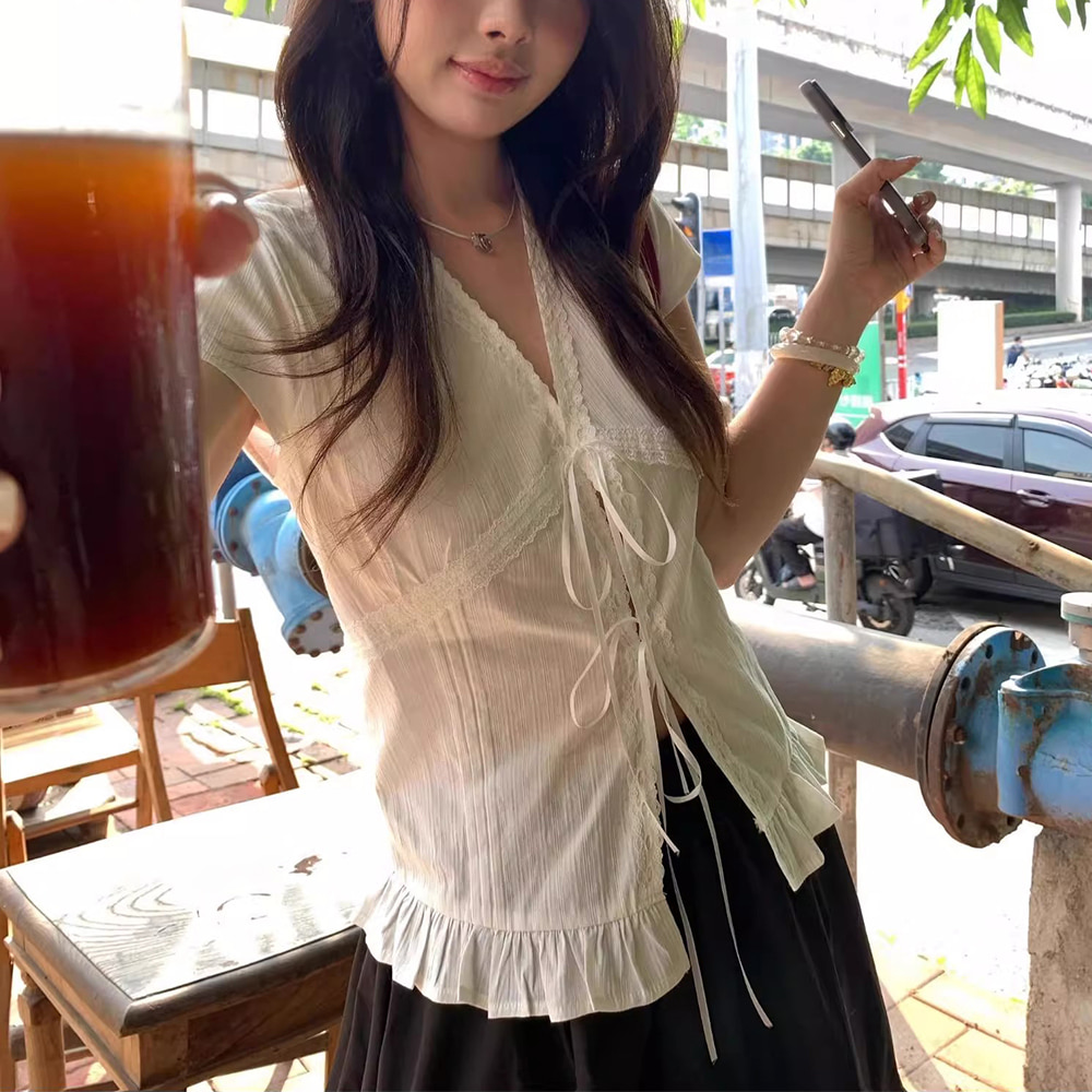 [EF369]후아유 레이스 반팔 블라우스