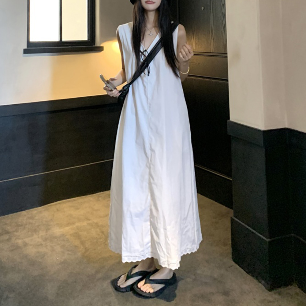 [EF370]퓨어 브이넥 루즈핏 롱원피스