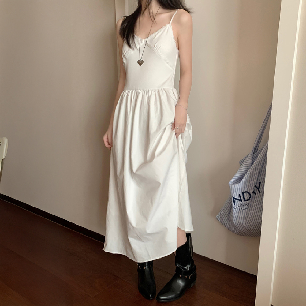 [EF373]클래식 레이스 슬리브리스 롱원피스