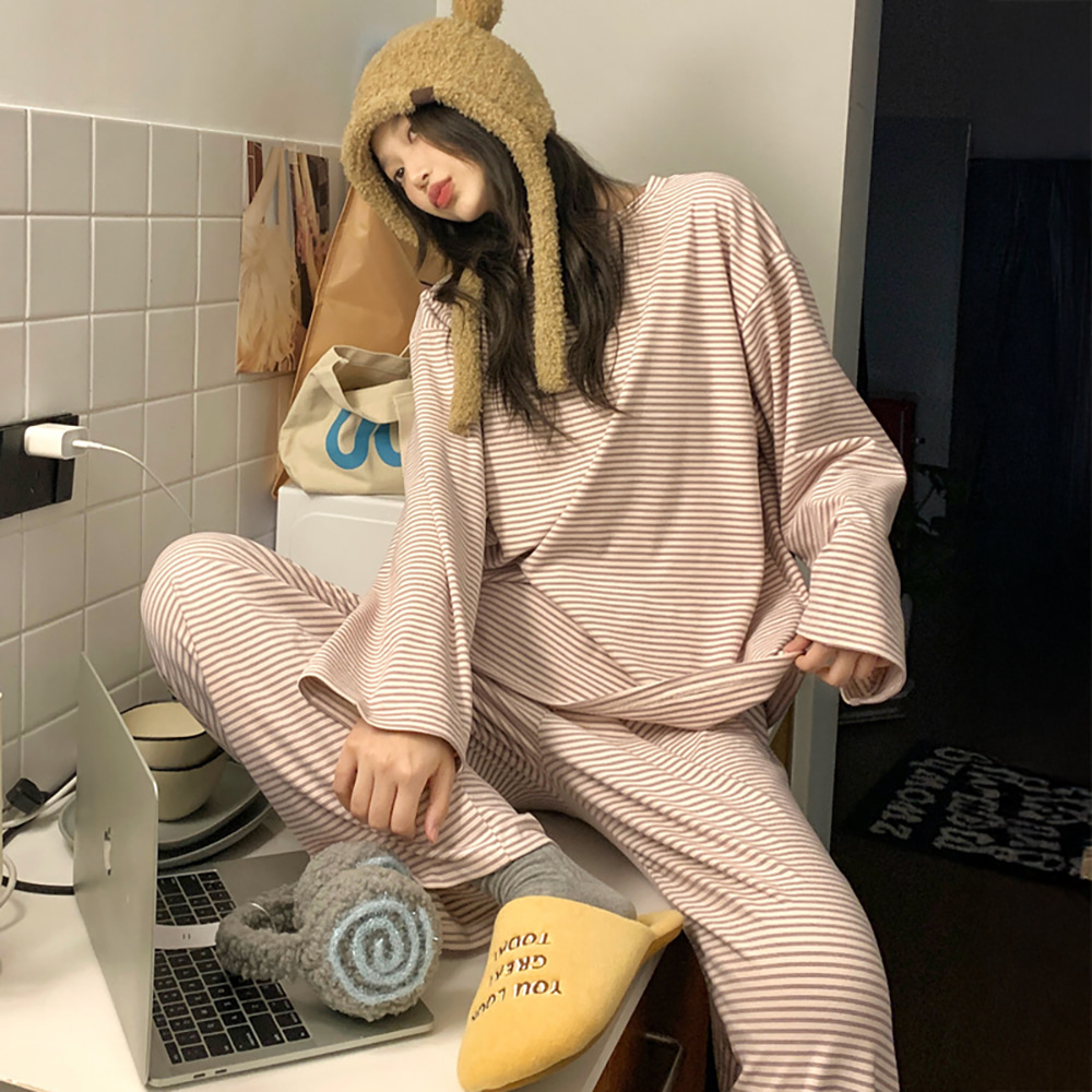 [EF382]코지 스트라이프 파자마세트