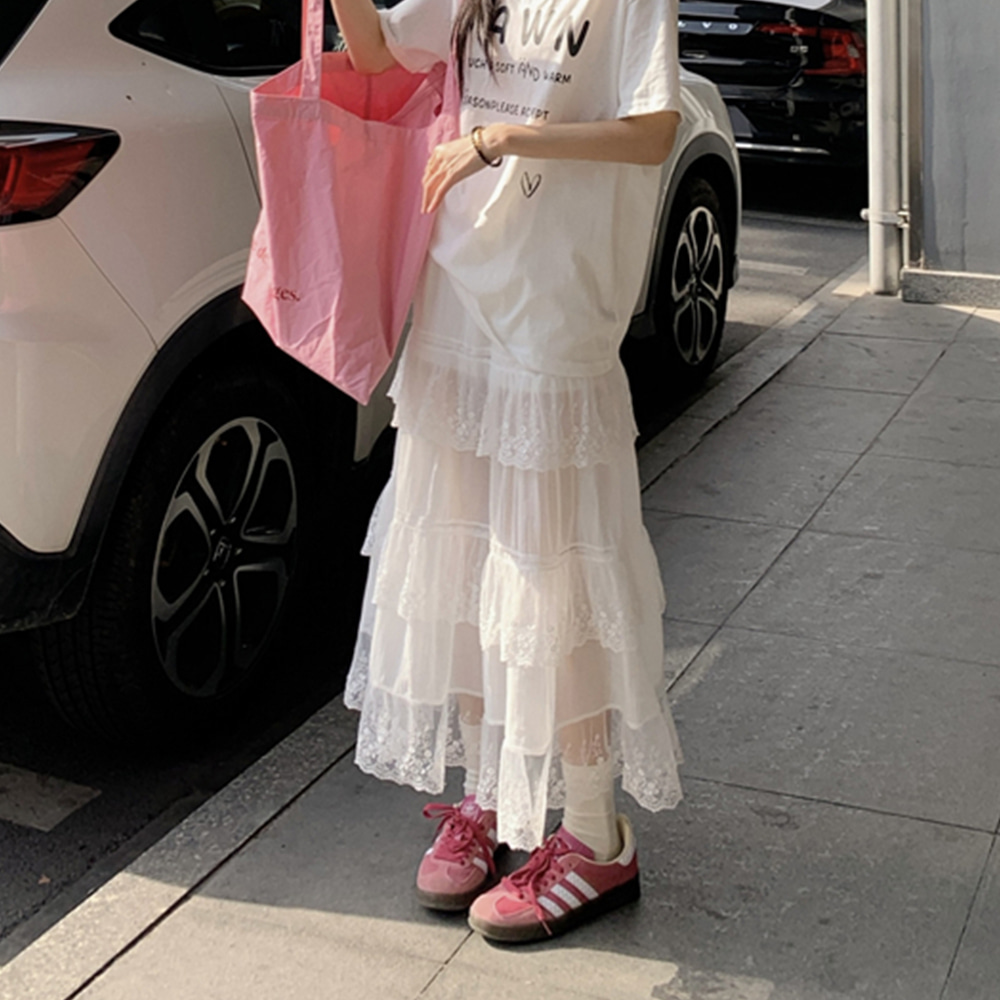 [EF392]슈가 프릴 레이스 시스루 롱스커트