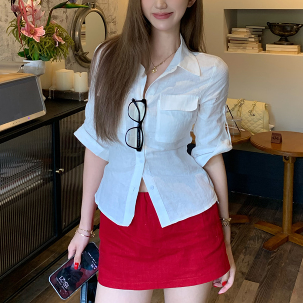 [EF398]포켓걸 데일리 슬림핏 셔츠