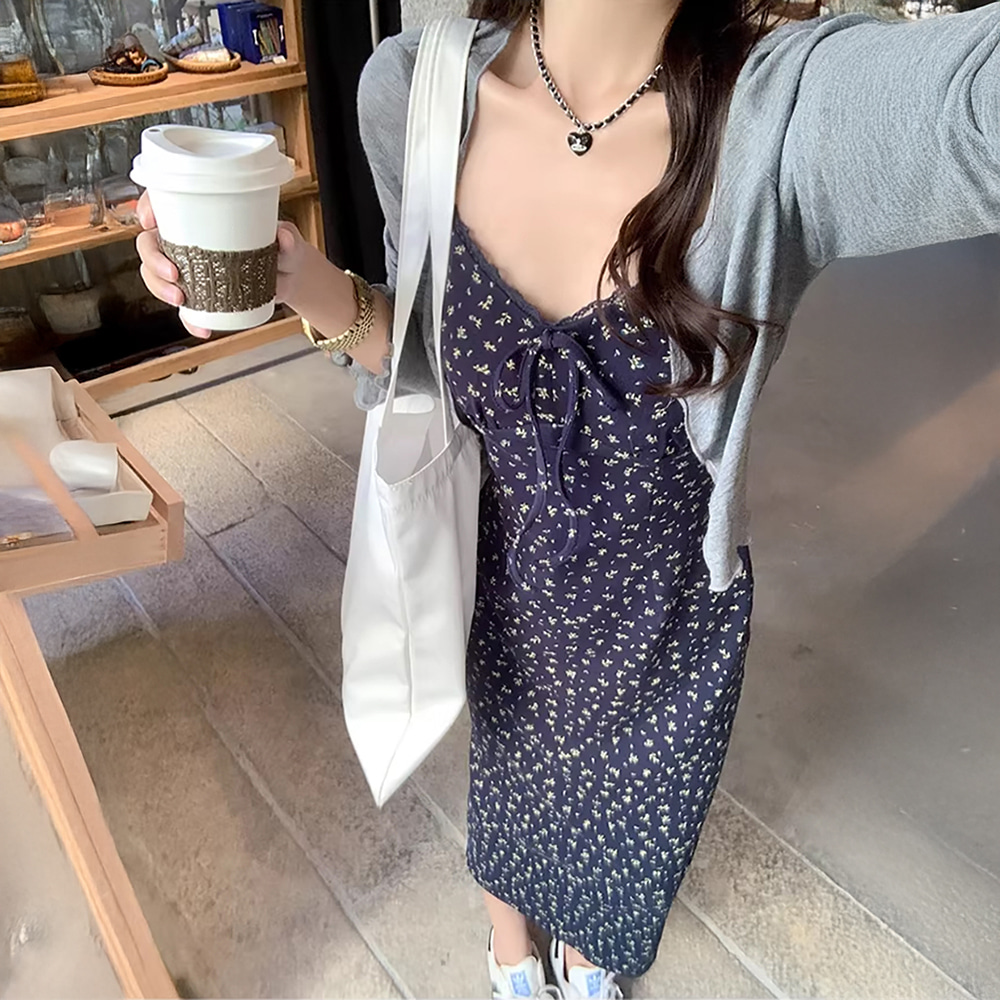 [EF401]레이 플라워패턴 민소매 롱원피스