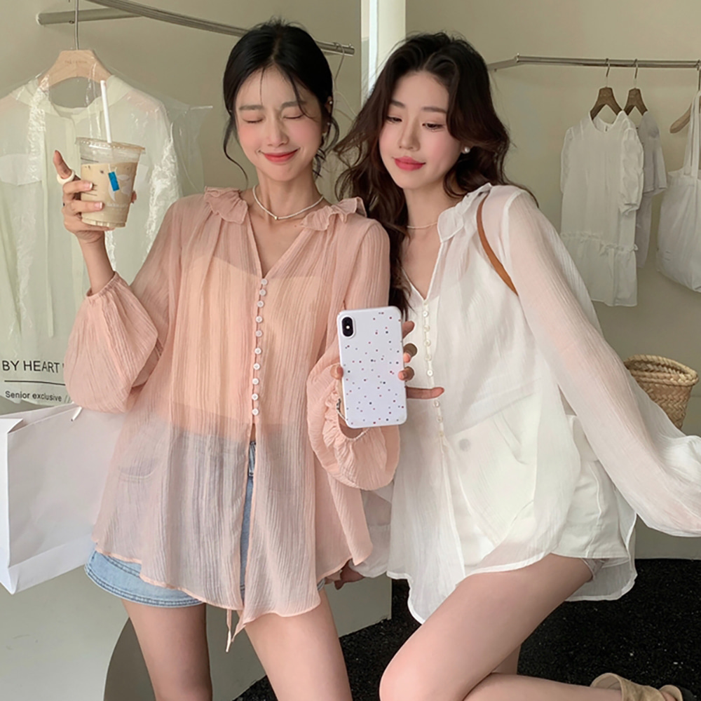 [EF408]로앤 시스루 루즈핏 블라우스