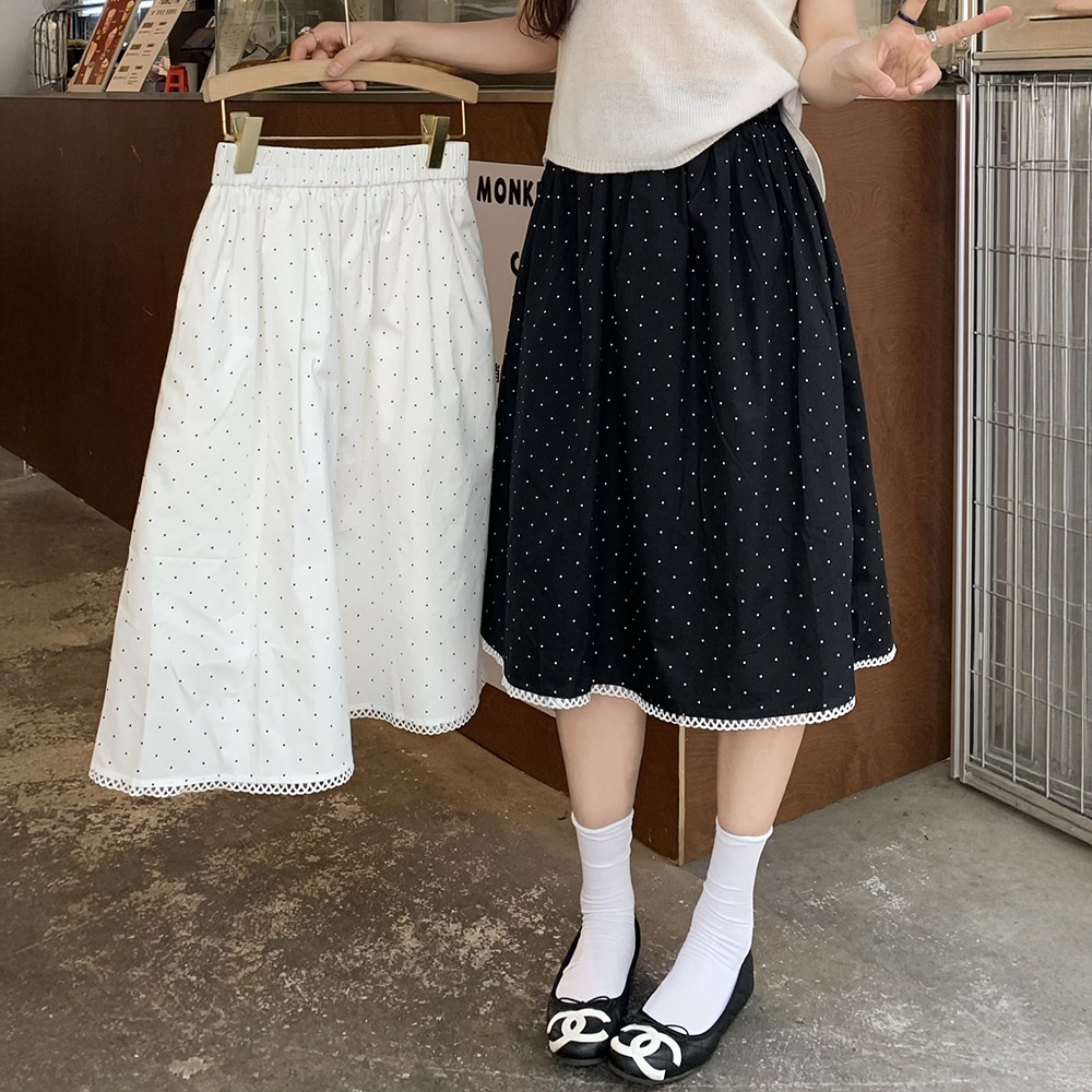 [EF412]엘리 A라인 도트 밴딩 미디스커트
