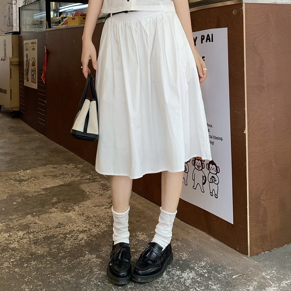 [EF413]하피 뒷밴딩 미디스커트+벨트세트