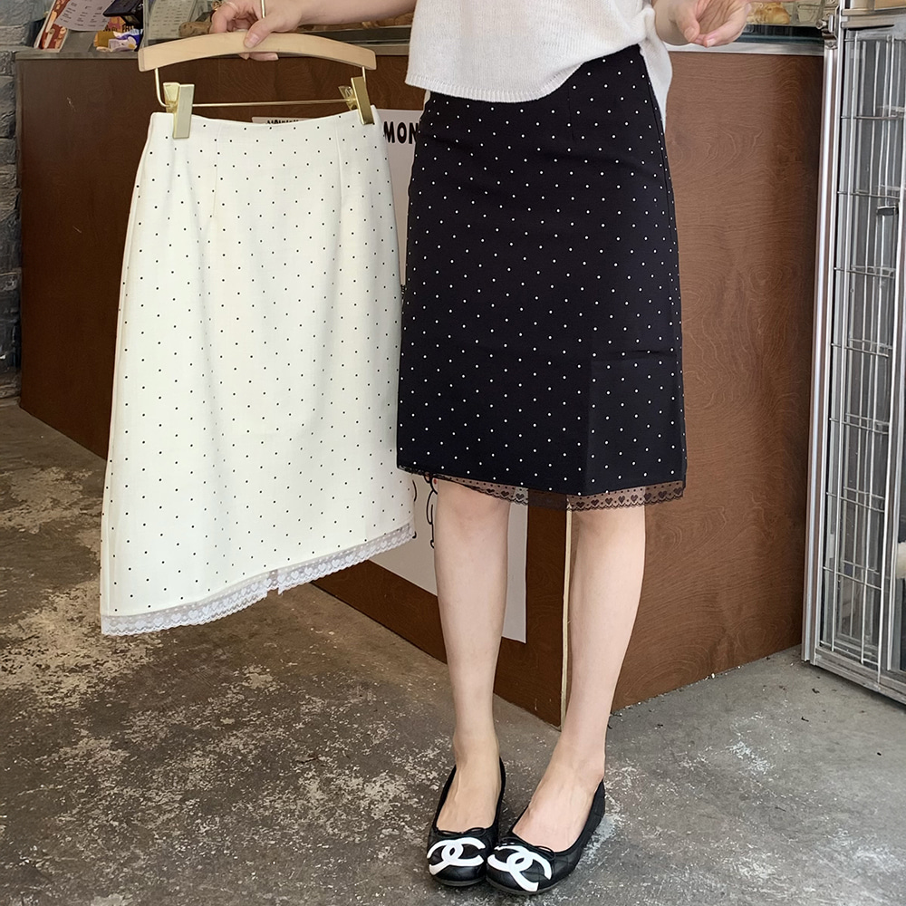 [EF414]퓨어 레이스 도트 미디스커트