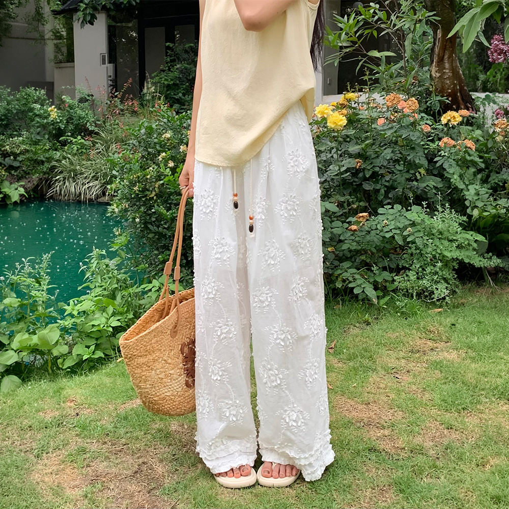 [EF416]퓨어 프릴 밴딩 와이드팬츠