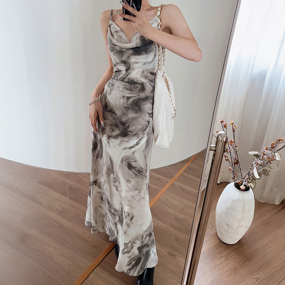 [EF418]안끌레 마블 스트랩 롱원피스
