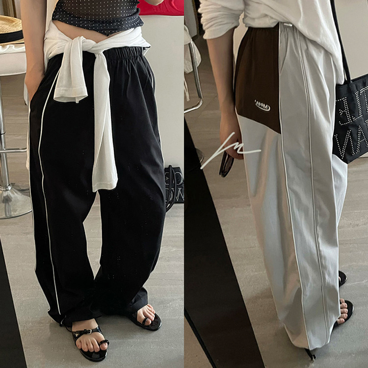 [EF424]트랙 삥줄 밴딩 와이드 팬츠