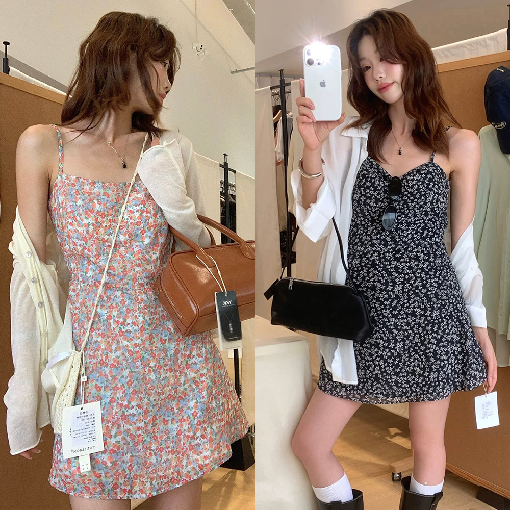 [EF465]폴리 플라워 민소매 미니원피스