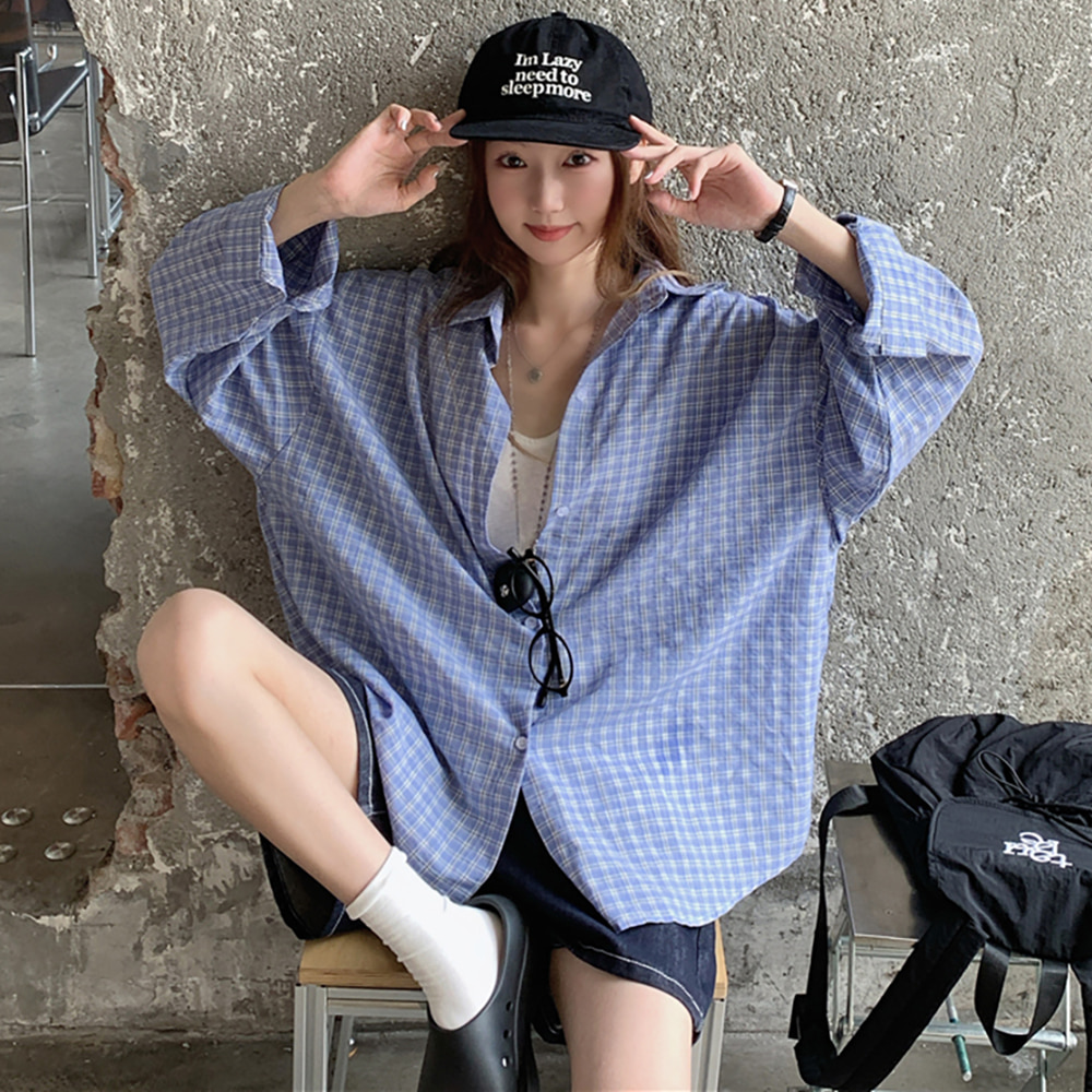 [EF491]모아 체크 루즈핏 긴팔 셔츠
