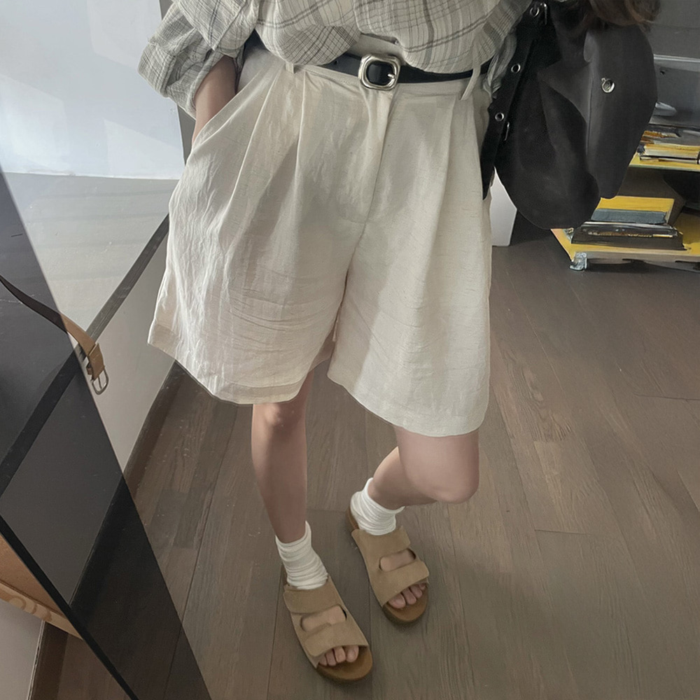 [EF508]예일 린넨 뒷밴딩 4부 반바지