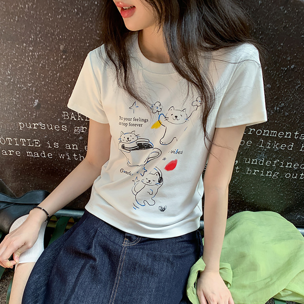 [EF524]낙서고양이 데일리 반팔티셔츠