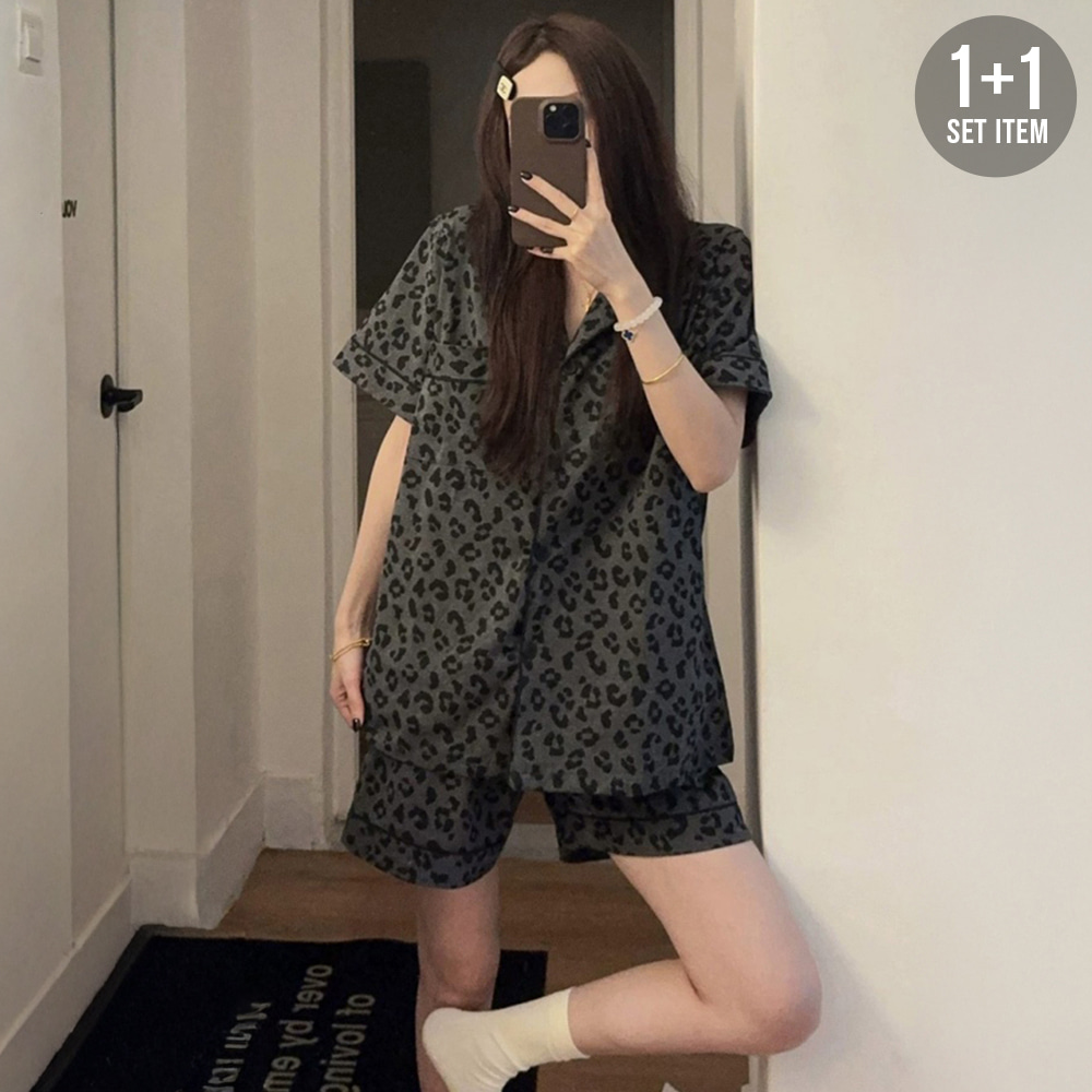 [EF538]앳홈 레오파드 반팔 파자마세트